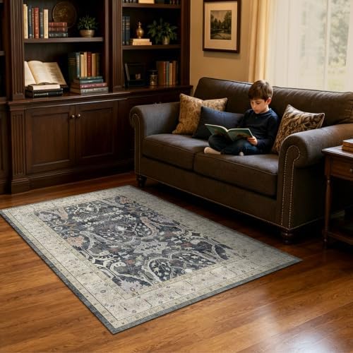 Area Rug Living Room Rugs 4×6 Washable Floral Rug - Image 3