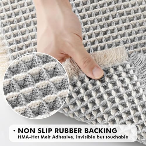 MIULEE Set of 2 Waffle Bathroom Rugs LightGrey&Cream 17"x24"+18"x30" - Image 4