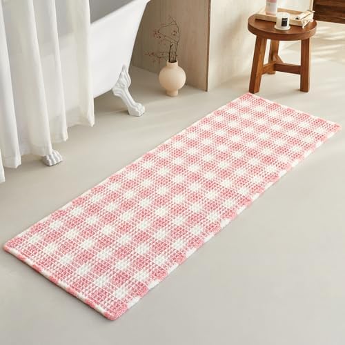 TYUU Waffle Runner Rug Bathroom, Long Cute Bath Mat, 72x24 Pink & White by TYUU