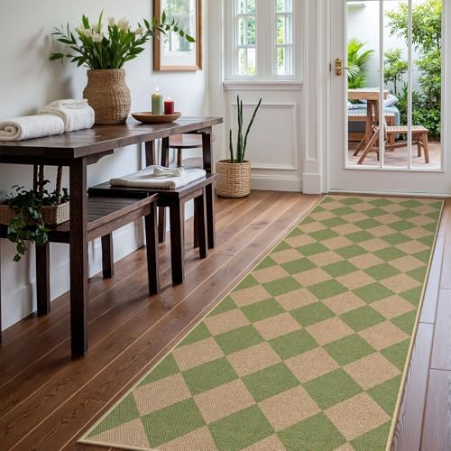 Lahome Checkered Easy Jute Hallway Runner Rug, 2x8 Outdoor Rugs Washable - Image 3