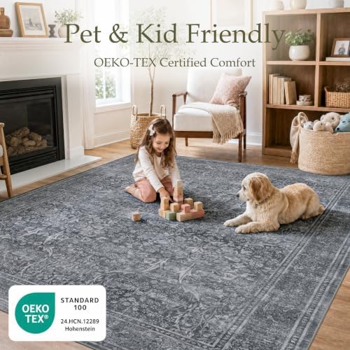 JOLLYVOGUE 5x7 Area Rugs for Living Room, Vintage Washable Rug, Grey - Image 3