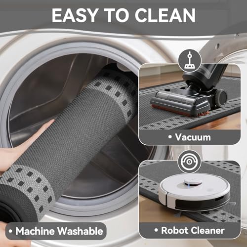 Kitchen Rugs Set of 2, Kitchen Mats for Floor,17x30+17x59 Grey - Image 4