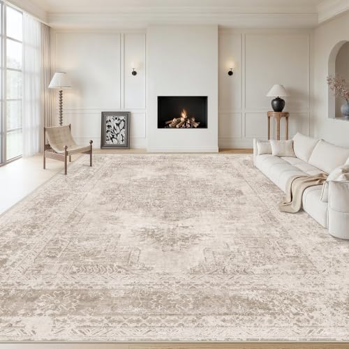 XLUEZ Area Rug 8x10 Living Room Rug, Machine Washable Vintage Distressed Medallion Rug Non-Slip Soft Low Pile Large Indoor Rugs for Bedroom Kitchen Dining Room Office(Brown,8'x10') by XLUEZ