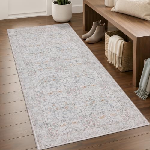 JOLLYVOGUE Runner Rug, 2x6 Washable Vintage Floral Rug, Beige by JOLLYVOGUE