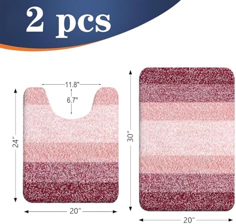 OLANLY Micorfiber Bathroom Rug Set 2 Piece, Soft Absorbent Bath Mats, Red - Image 2