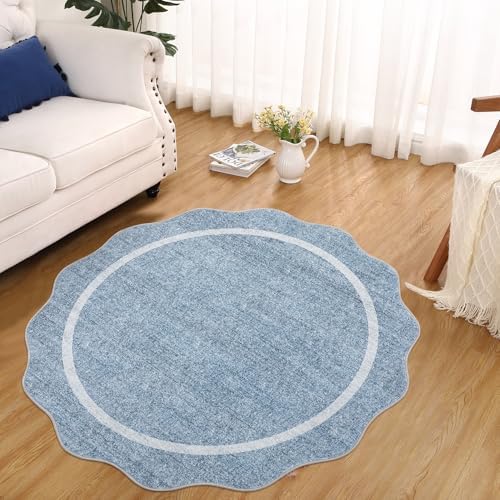 GarveeHome Scalloped Round Washable Rug, Soft Modern Round Rugs 5ft, Blue - Image 6