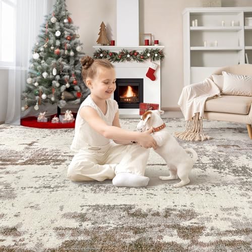 UERMEI Area Rug Living Room Rugs-Washable Neutral Modern Abstract Soft Thin Large Rug Indoor Floor No Slip Rug Carpet for Bedroom Under Dining Table Home Office Decor-Brown/Grey/Beige-7'x 9' - Image 6