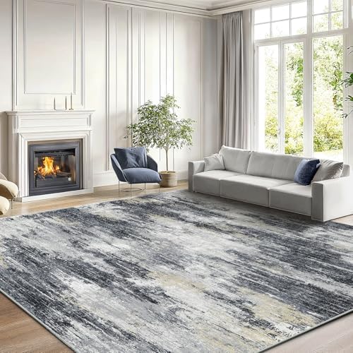 Amada Washable 9'x12' Abstract Area Rug for Living Room Light Grey - Image 2