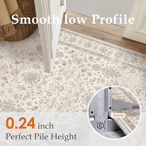 PureCozy Beige 9x12 Washable Area Rug Neutral Vintage Floral Carpet - Image 5