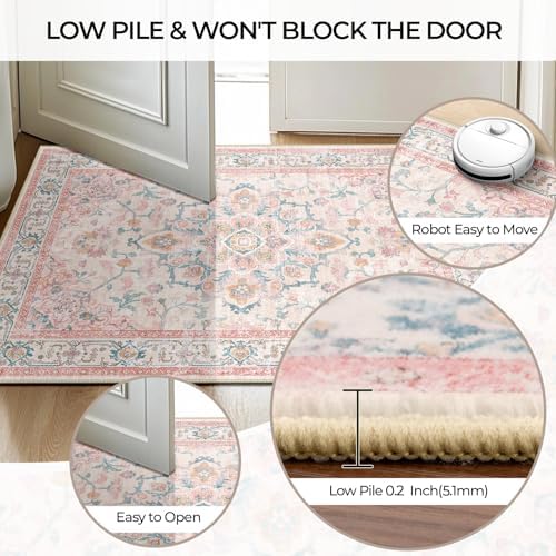 CAPALOCA 2x3 Washable Nursery Girls Low Pile Area Rug Pink Teal - Image 7