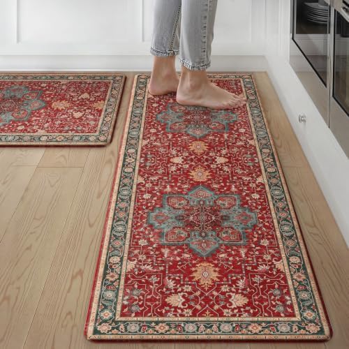 GENIMO Christmas Kitchen Mats for Floor, Anti Fatigue Mats 2PCS,New Red by GENIMO