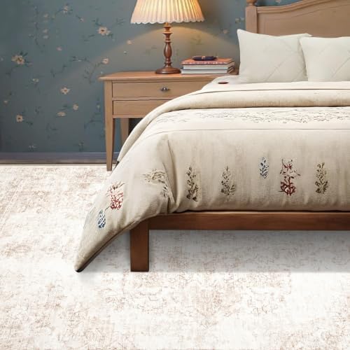 Area Rug 5x7 Vintage Rug: Washable Indoor Medallion Rugs Low Pile Distressed Floor Carpet Retro Accent Rug for Living Room Bedroom Kitchen Dining Table Home Office(Retro Beige, 5'x7') - Image 4