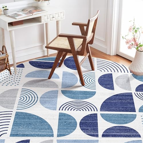 MUJOO Round Rugs 6ft,Circle Area Rug Washable Non Slip Modern Abstract - Image 2