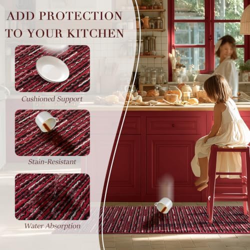Kitchen Rugs Sets of 2, Non Slip Kitchen Mats for Floor, Christmas Red - Image 4