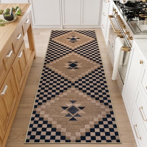 LIVEBOX Easy Jute Runner Rug for Entryway, 2x6 Runner Rug Kitchen Rugs Non Slip, Washable Black Checkered Indoor Runner Rugs for Laundry Room Bedroom, Carpet Runners for Hallway 6ft - Image 2