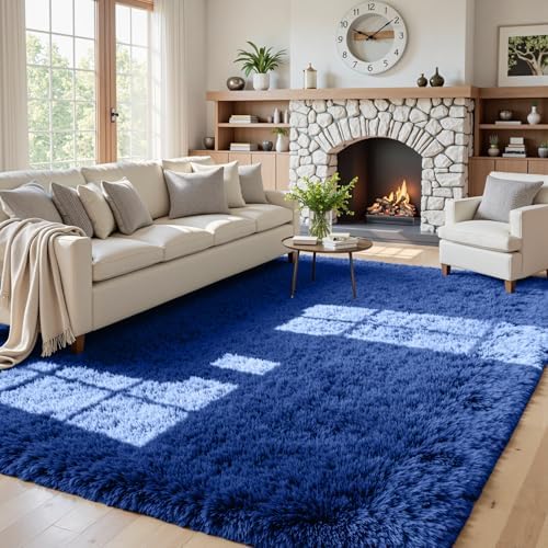 5x7 Fluffy Shag Area Rugs for Living Room Bedroom: Soft Plush Carpet Blue by CarpetAddColortoYourLife