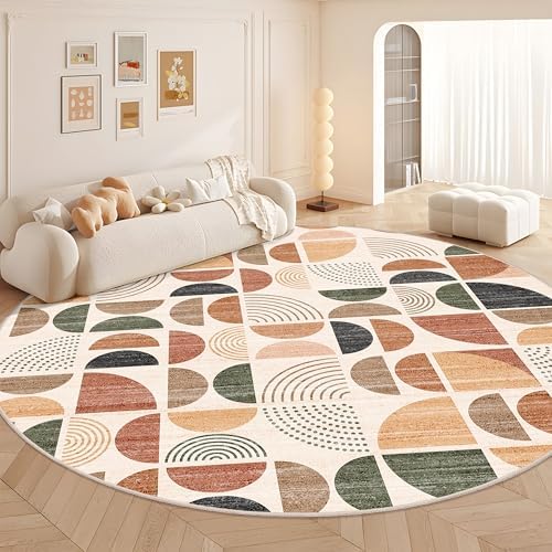 MUJOO Round Rugs 9ft,Circle Area Rug Washable Non Slip Modern Abstract - Image 2