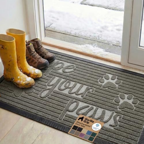 GORILLA GRIP WeatherMAX Door Mat, Indoor Outdoor Use, 47x35, Gray Paw by GorillaGrip