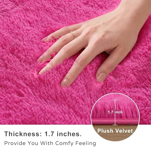 Hot Pink Fluffy Area Rug 5x8 Ft, Washable for Living Room - Image 5