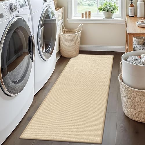 7ft Jute Braided Rug Runners for Hallways Non Slip, Water Absorbent Runner for Kitchen Floor, Beige Laundry Rugs Entryway Runner Non Skid by GOYLSER