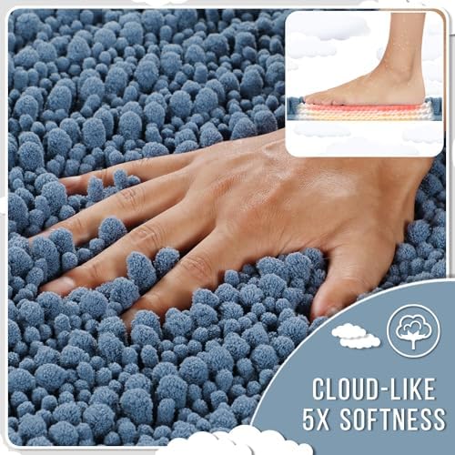 Yimobra Bathroom Runner Rug 70x24 Inch - Extra Long Non Slip Chenille Bath Mat, Soft & Absorbent, Machine Washable Shaggy Hallway Carpet for Vanity Tub Shower, Denim Blue Home Decor Accessories - Image 4