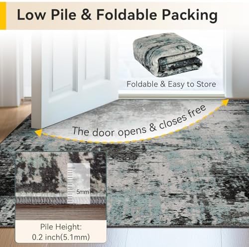 RELEANY Washable Square 8'x8' Area Rug for Living Room Teal Black - Image 4