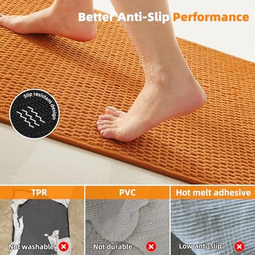 TYUU Toilet Rug, Thin Toilet Rugs U Shaped Washable Non Slip Absorbent Quick Dry Low Pile Toilet Mat, Orange 20"x24" U Shape - Image 4
