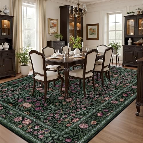 8x10 Area Rug Living Room: Soft Floral Washable Boho Carpet Green - Image 4