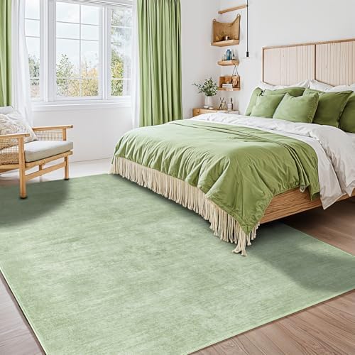 8x10 Washable Area Rug, Green Solid Area Rugs for Living Room & Bedroom - Image 2