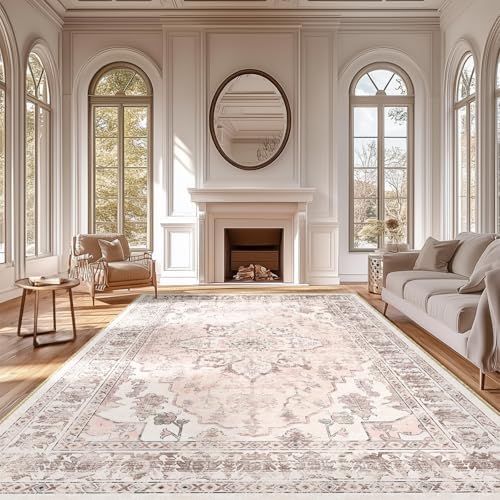 BESTSWEETIE Washable Boho 8x10 Area Rug for Living Room, Pink Beige Grey by BESTSWEETIE