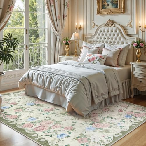 Lahome Cream and Green Vintage Floral 8x10 Rug for Living Room - Image 5