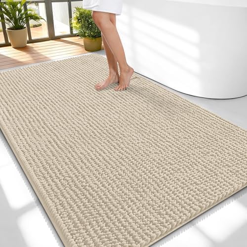 OLANLY Thick Chenille Large Bathroom Rugs 59x35, Absorbent Bath Mat, Sand by OLANLY