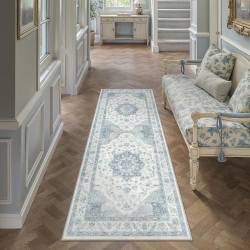 PureCozy Blue 2x5 Washable Runner Rug Kitchen Vintage Oriental Carpet - Image 2