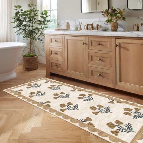 Non Slip Kitchen Runner Rug, 2x6 Beige Floral Hallway Runner Rugs - Image 7