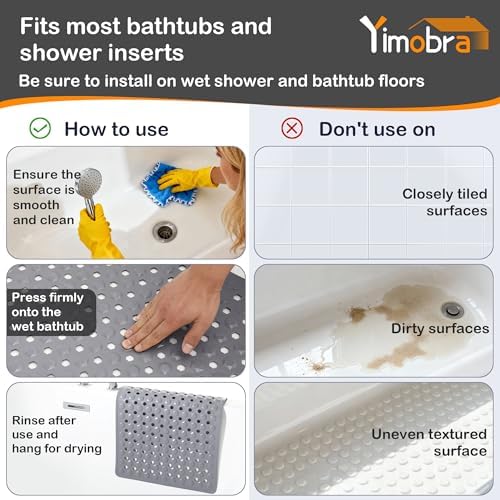Yimobra Bath Tub Mat Non Slip, 34.5"X15.5" Long Shower Mat, Machine Washable Bathmat with Drain Holes and Suction Cups, Soft on Feet, Bathroom Essentials, Grey - Image 4