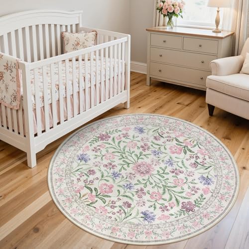 Lahome Light Purple 4ft Round Accent Rug, Small Circle Soft Mat for Nursery - Image 3