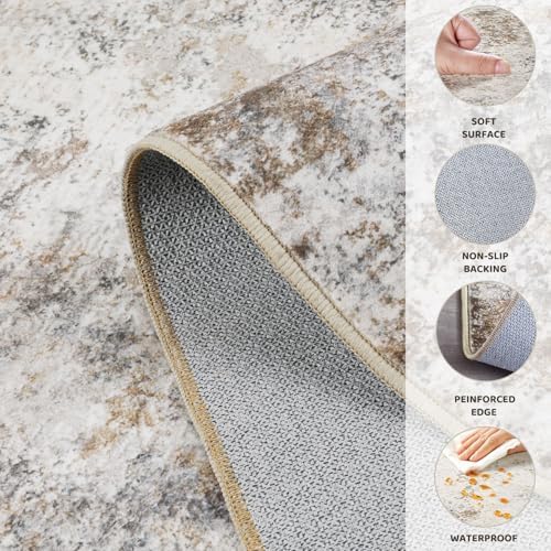 UERMEI 4ft Round Area Rug Living Room Rugs - 4x4 Washable Neutral Modern Abstract Soft Thin Rug Indoor Floor No Slip Rug Carpet for Bedroom Under Dining Table Home Office Decor - Brown Grey - Image 6