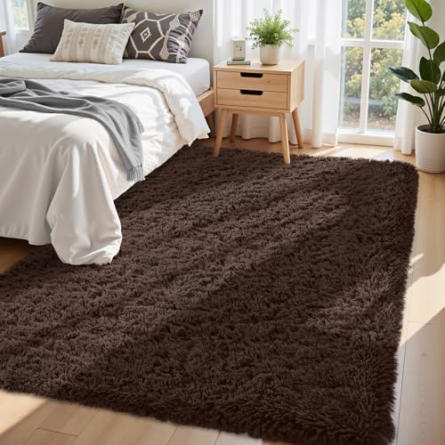 6x9 Area Rugs for Living Room:Ultra Soft Fluffy Shag Brown Rug,Large Fuzzy Plush Indoor Non Slip Carpet Washable Rugs for Bedroom Kids Nursery Office Dorm Modern Decor(Brown 6'x9') - Image 4