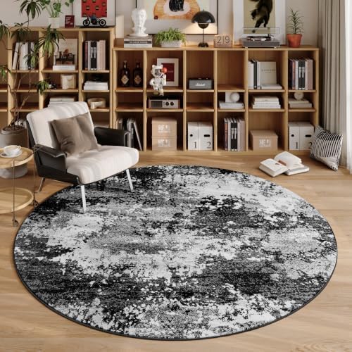 Black Round Rug 4ft Washable Circle Area Rugs for Entryway Kitchen by Acapet