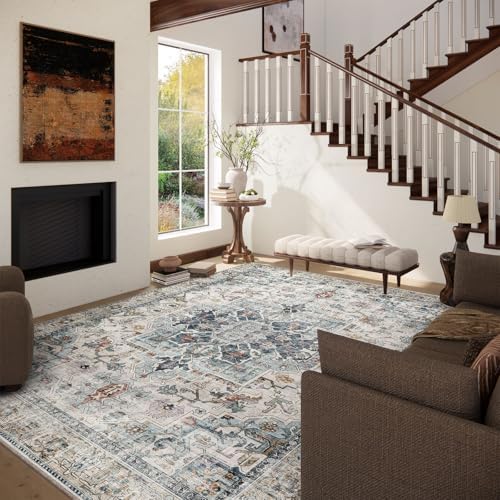 palohom 10x12 Area Rugs for Living Room: Large Area Rug Washable Stain Resistant Non Slip Distressed Vintage Low Pile Faux Wool Soft Rugs for Bedroom Farmhouse Dining Room Kids Playroom Nursery - Image 2