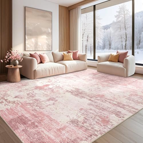 UERMEI 8x10 Area Rug Living Room Rugs - Washable Neutral Modern Abstract Soft Thin Large Rug Indoor Floor No Slip Rug Carpet for Bedroom Under Dining Table Home Office Decor - Pink - Image 6
