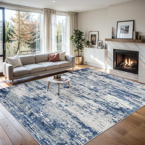 PLHXFR 9x12 Area Rug Living Room: Abstract Washable Carpet Blue Gray - Image 3
