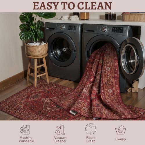 Tangsoo Red 9x12 Washable Area Rugs for Living Room, Non Slip Large Rugs - Image 4