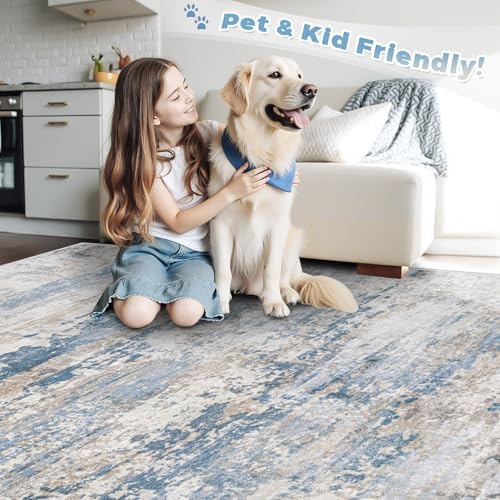 pmtsns Area Rugs 10x14 Living Room: Washable Rug Modern Abstract Neutral Soft Non-Slip Low-Pile Indoor Large Carpet for Bedroom Dining Room Playroom Home Office (Light Blue Brown, 10'x14') - Image 5