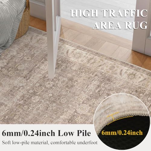 Washable 6x9 Bedroom Non-Slip Area Rug Retro Light Taupe Large Carpet - Image 6