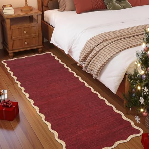 GarveeHome Scalloped 2x8 Runner Rug Washable Runners Non Slip Christmas Red Kitchen Rug Low Pile No-Shedding Bathroom Runner, Stain Resistant, Foldable Indoor Floor Cover for Hallway Entryway Kitchen - Image 2