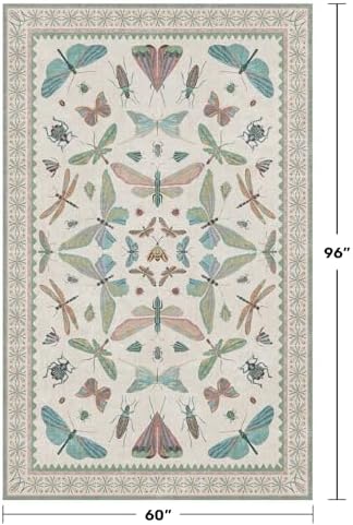 Hazo Haus Green and Blue Nursery Rug 5x8 - Washable Soft Area Rugs for Bedroom Under Bed, Living Room, Vintage Floral Butterfly Fun Indoor Floor Decor - Image 2