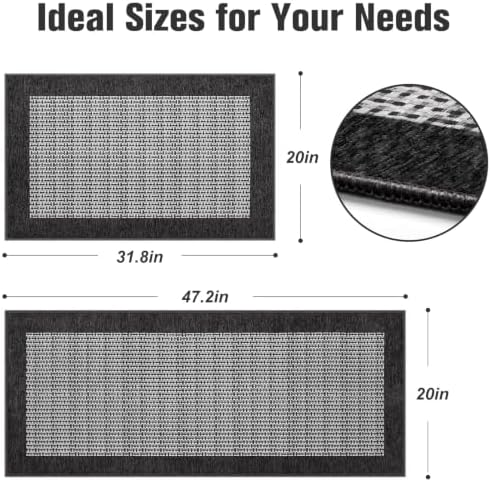 StepRite Kitchen Rugs 2 PCS, Kitchen Mats for Floor, 20"X32"+20"X47", Black - Image 2
