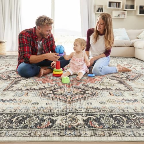 Vintage 5x7 Rugs for Living Room Washable Area Rug Multi Cream - Image 4