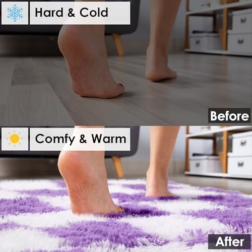 KICMOR Purple Rugs for Living Room Bedroom, 5x7 Fluffy Soft Checkered Area Rug Fuzzy Shag Shaggy Carpet, Indoor Furry Plush Floor Rugs for Kids Girls Boys Baby Teen Dorm Nursery Home Decor Aesthetic - Image 7